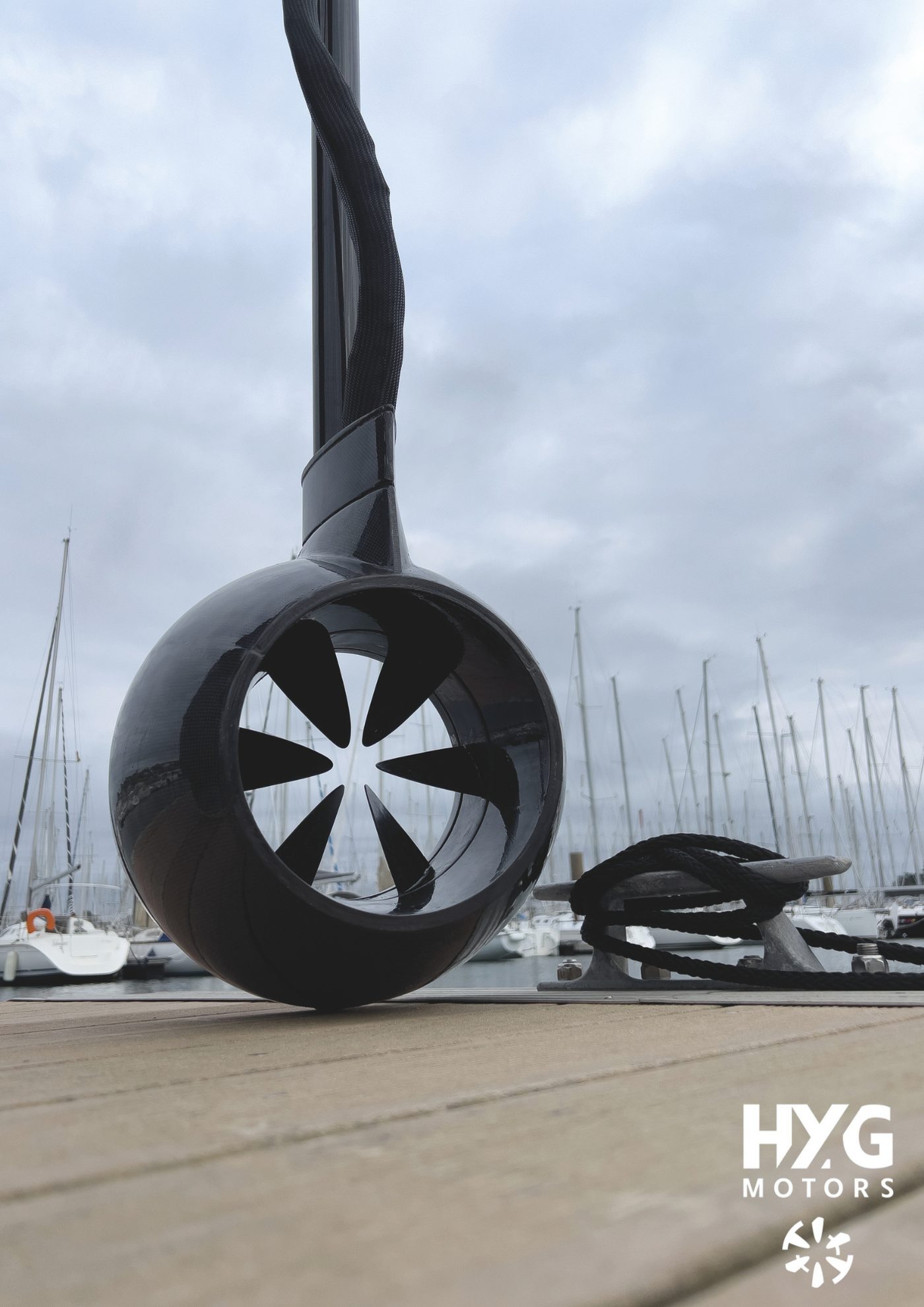 Hy.G RIM motor on a marina pontoon